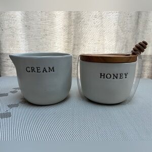 Hearth & Hand Honey Pot with Wood Lid & Dipper & Creamer Set